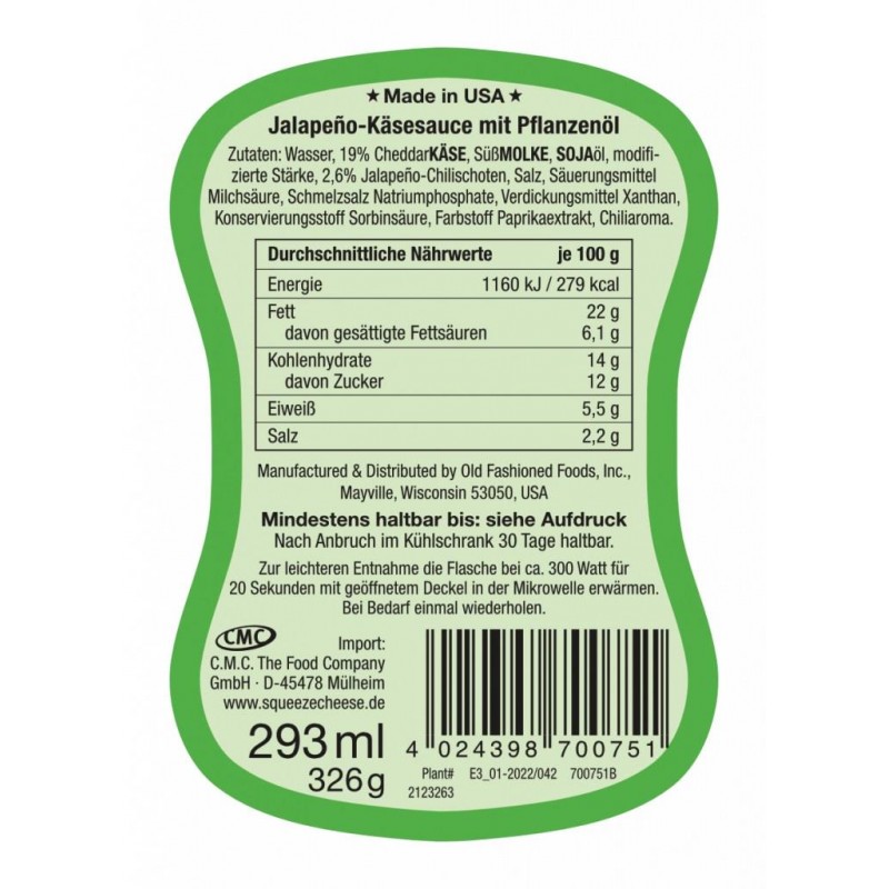 Sauce fromagere "Squeeze Cheese" JALAPENO" 326 g  53721 Sauces
