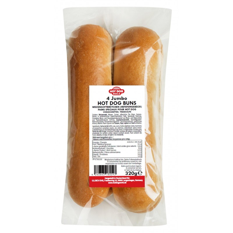 Pack DUO Hot Dogs volaille Halal 88 "Jumbo" (100g) saucisses et pains 20 cm  65088 Packs Hot Dogs