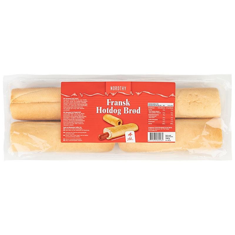 4 Pains à Hot Dogs avec trou "FRANSK" 60g pour "French Hot Dogs"  52212 Pains Hot Dogs (Buns)