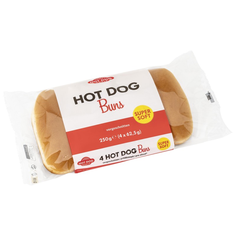 Pains à Hot Dogs (Buns) 16 cm prédécoupés 192 x 62,5g (livraison gratuite)  52100 Pains Hot Dogs (Buns)
