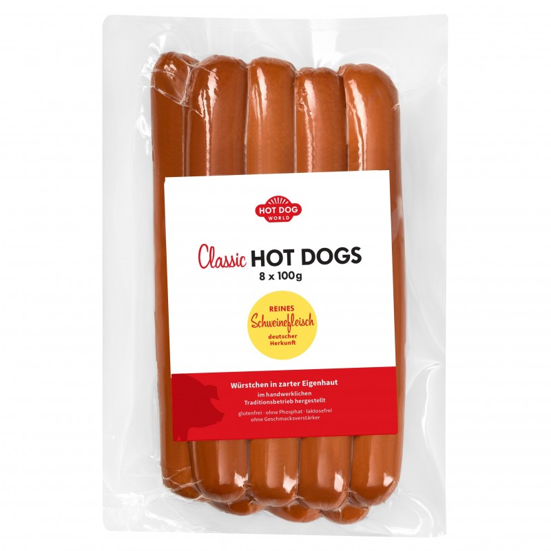 Pack 88 Hot Dogs Classic au porc "Jumbo" grand format 100g (saucisses et pains)  66088 Packs Hot Dogs