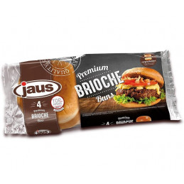 Pains à burger briochés JAUS 4 x 75 g prédécoupés | HOT DOG WORLD