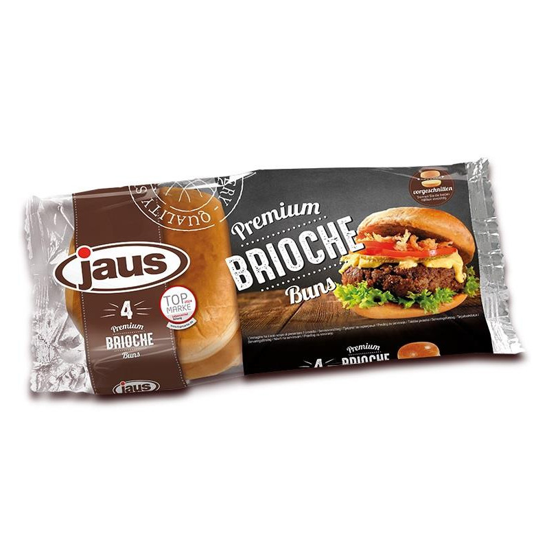 Pains à burger briochés JAUS 4 x 75 g prédécoupés | HOT DOG WORLD