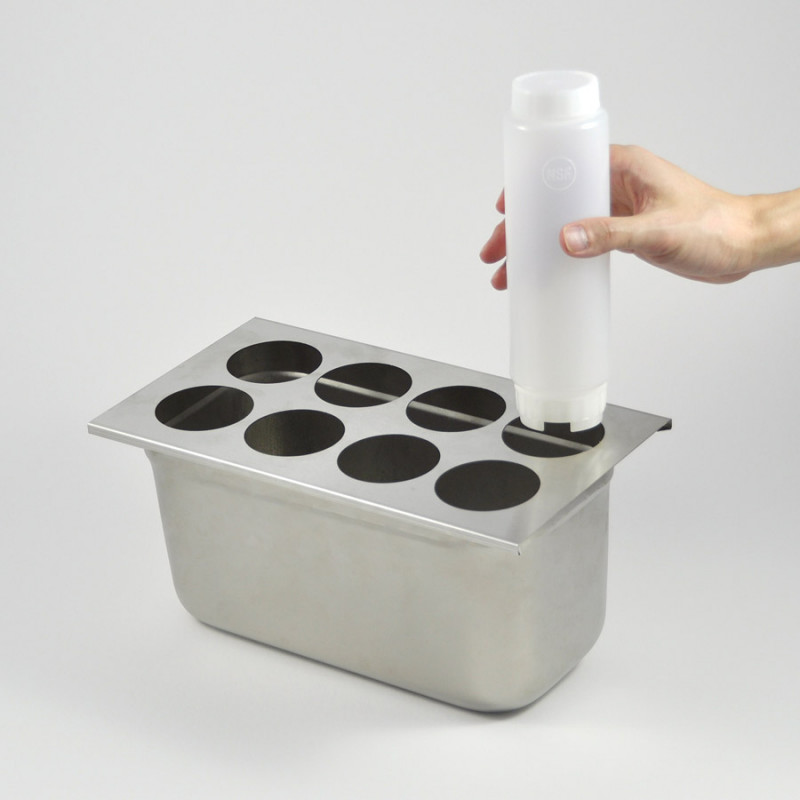 Range-flacons FIFO inox pour 8 flacons | HOT DOG WORLD