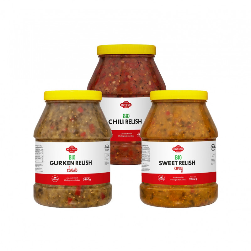 Mix Karton Bio Relish 3 saveurs 7,76 kg | HOT DOG WORLD
