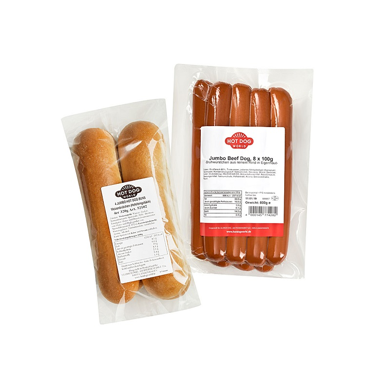 Pack Hot Dogs grand format "Jumbo" (88 saucisses et pains de 20cm)  63088 Packs Hot-Dog
