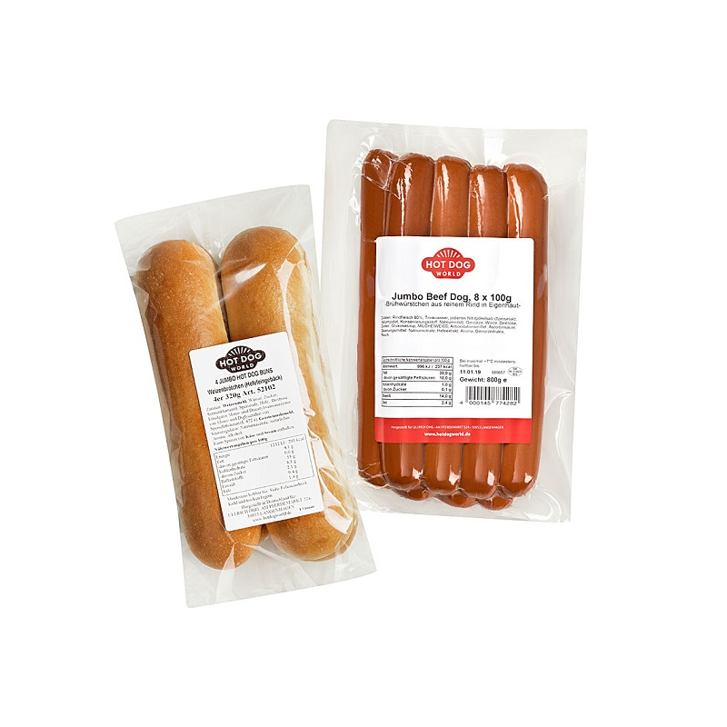 Pack Hot Dogs pur BOEUF grand format "Jumbo" DUO (88 saucisses et pains de 20cm)  63088 Packs Hot Dogs