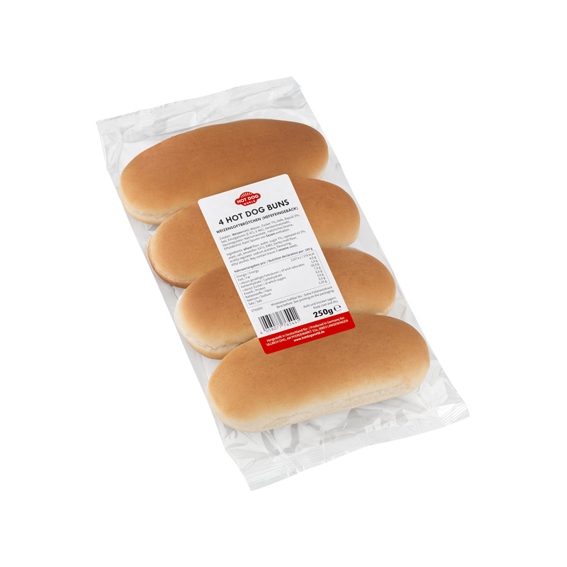 Pains à Hot Dogs (Buns) 16 cm prédécoupés 192 x 62,5g (livraison gratuite)  52100 Pains Hot Dogs (Buns)