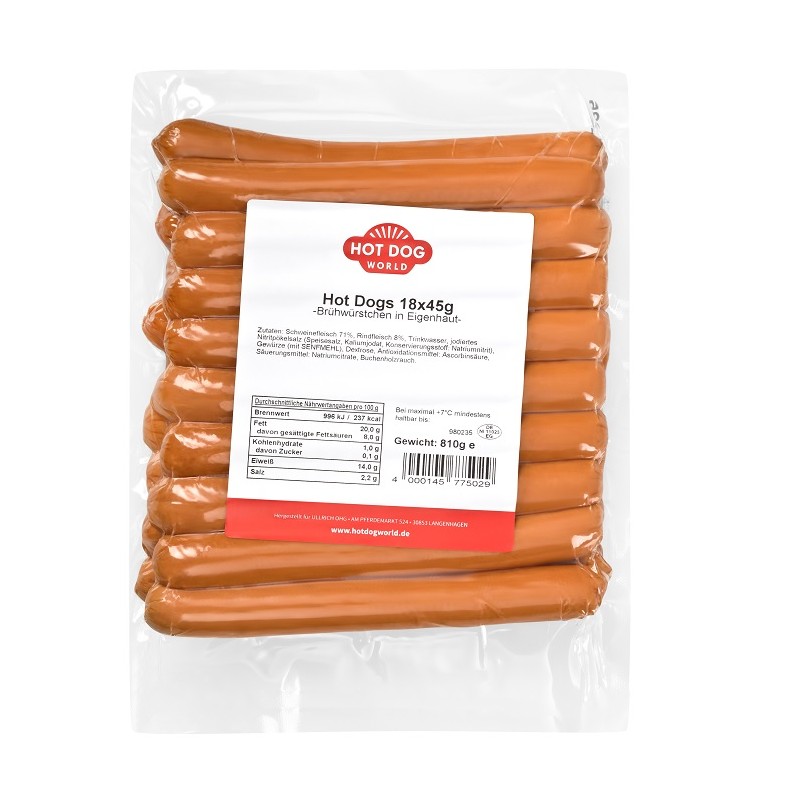 Saucisses Hot Dog 144 x 45g (porc et boeuf)  51201 Saucisses Hot Dog