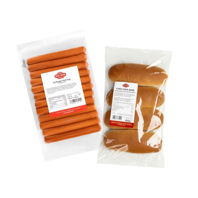 Pack saucisses Hot Dogs volaille (60g) et pains - Halal  50123 Packs Hot-Dog