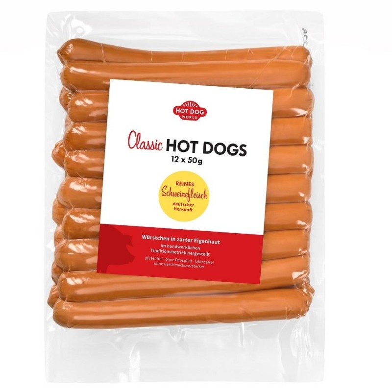 Pack 144 Hot Dogs "Classic" Saucisses de porc de paille 50g et pains  61144 Saucisses Hot Dogs
