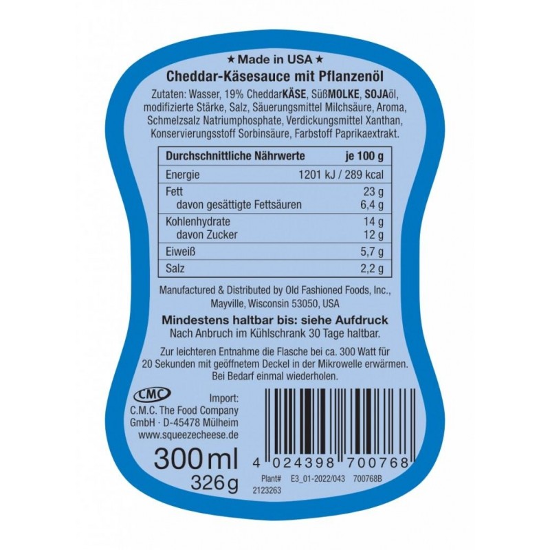 CHEDDAR Squeeze Cheese 326 g  53722 Sauces