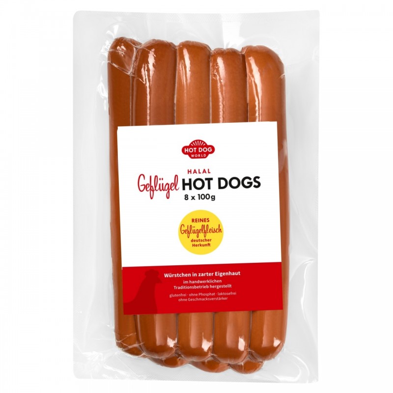 Hot Dogs de volaille Halal grand format "JUMBO"- 88 saucisses de 100 g  51443 Saucisses Hot Dog